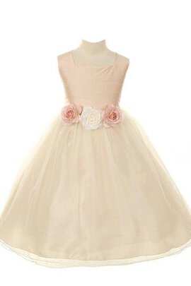 Robe cortège fille longueur mollet avec fleurs de col carré ligne a textile taffetas