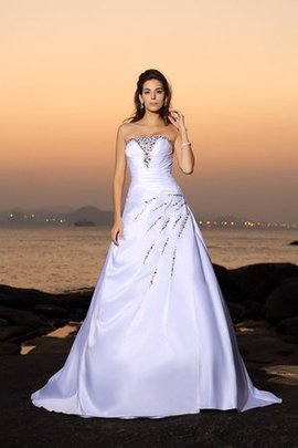 Robe de mariée en satin de bustier avec perle a plage de traîne mi-longue