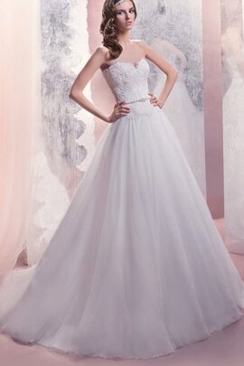 Robe de mariée manche nulle en organza de col en cœur ligne a avec perle