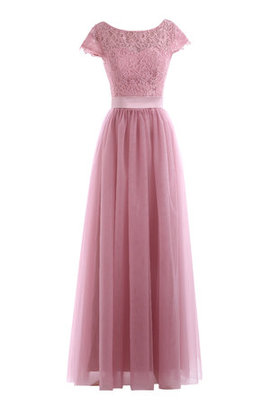 Robe de soirée simple romantique de col bateau en chiffon broder