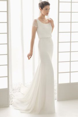 Robe de mariée plissage a plage avec manche courte collant col en bateau