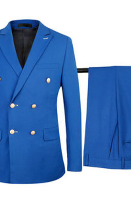 Taille européenne boutonnage costume pantalon hommes 2 pièces bleu royal