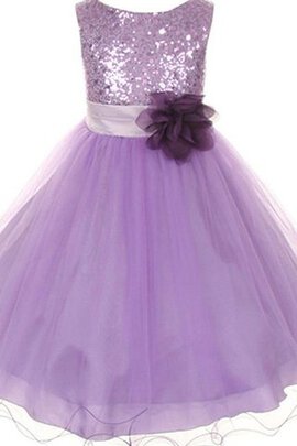 Robe cortège fille brillant avec fleurs manche nulle a-ligne