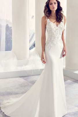 Robe de mariée brodé manche nulle longueru au niveau de sol v encolure avec chiffon