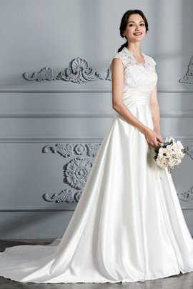 Robe de mariée naturel manche nulle en satin de traîne moyenne de mode de bal