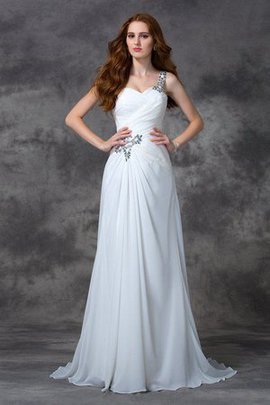 Robe de mariée longue manche nulle avec chiffon avec zip d'épaule asymétrique