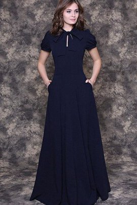 Robe demoiselle d'honneur plissage avec manche courte avec nœud à boucles ligne a en chiffon