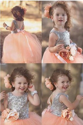 Robe cortège fille pailleté au niveau de cou jusqu'au sol avec fleurs de princesse