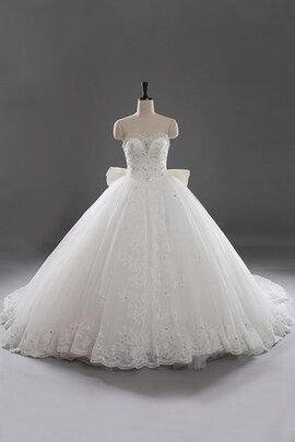 Robe de mariée naturel manche nulle de col en cœur cordon salle interne