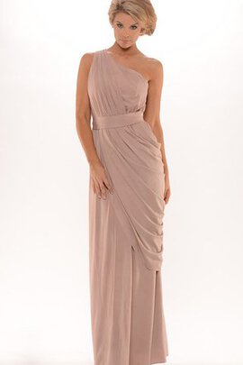 Robe de soirée naturel avec chiffon longueur au ras du sol d'épaule asymétrique ruché