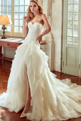 Robe de mariée luxueux ruché haut bas col en forme de cœur avec sans manches