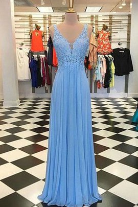 Robe de bal appliques longueru au niveau de sol excellent en chiffon bretelles spaghetti