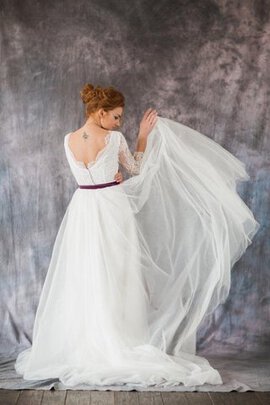 Robe de mariée naturel de traîne moyenne en organza avec ruban avec sans manches