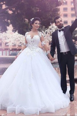 Robe de mariée naturel en tulle de col en cœur de mode de bal avec manche longue