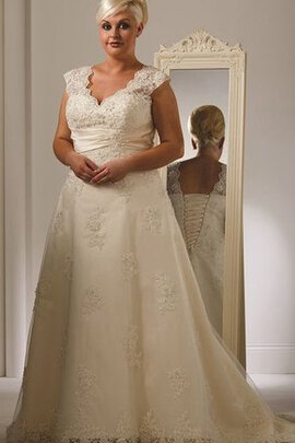 Robe de mariée facile cordon v encolure a-ligne avec manche courte