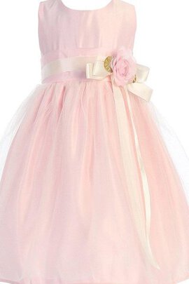 Robe cortège fille plissage avec sans manches avec fleurs ceinture a-ligne