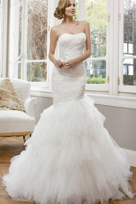 Robe de mariée ruché avec sans manches cordon de sirène appliques