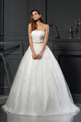 Robe de mariée longue manche nulle de traîne moyenne de bustier appliques