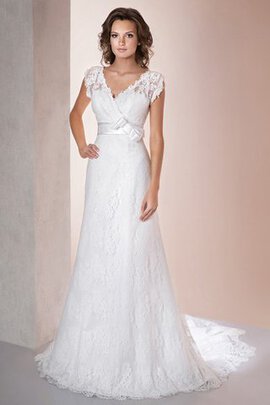 Robe de mariée impressioé distinguee avec manche courte avec ruban avec nœud