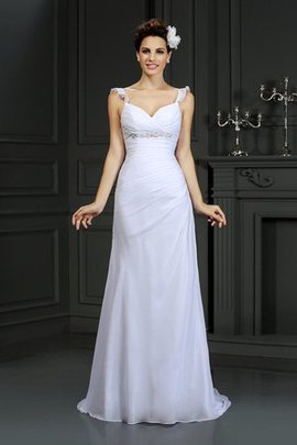 Robe de mariée de sirène de traîne moyenne avec zip avec perle manche nulle