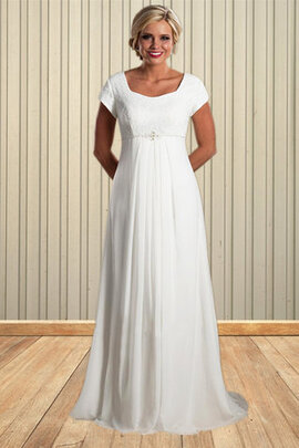 Robe de mariée de traîne courte brillant avec manche courte simple longue