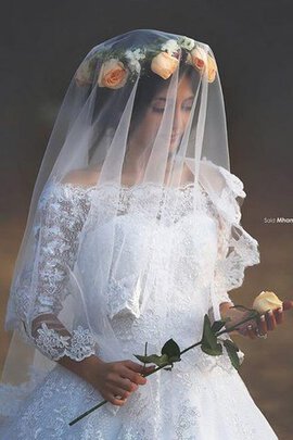 Robe de mariée naturel de traîne mi-longue en dentelle ligne a d'epaule ecrite