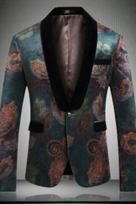 Hommes décontracté imprimé blazer nouveauté hommes de mariage veste été coréen vert