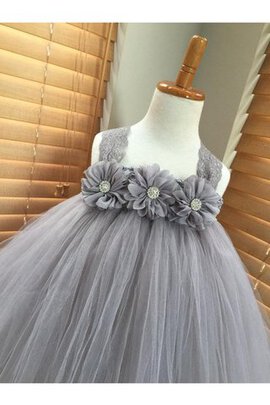 Robe cortège fille bretelles spaghetti avec perle avec nœud textile en tulle avec fleurs