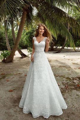 Robe de mariée longue delicat ligne a avec perle cordon