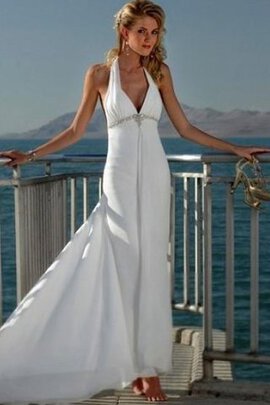 Robe de mariée avec perle manche nulle v encolure en plage de traîne moyenne