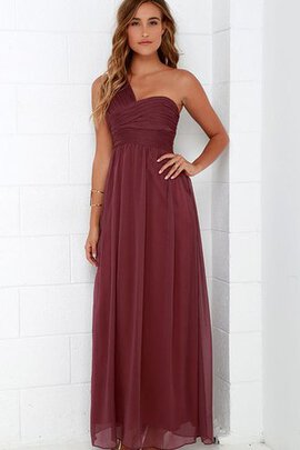 Robe demoiselle d'honneur longue ruché avec chiffon d'épaule asymétrique