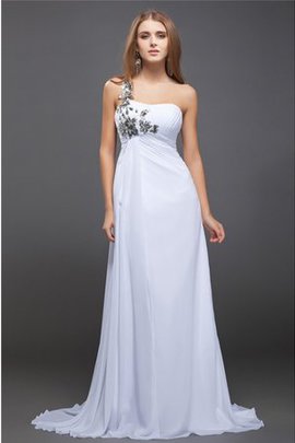 Robe de bal longue de princesse d'épaule asymétrique en chiffon avec sans manches