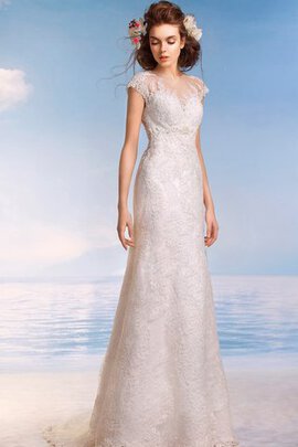 Robe de mariée longue avec manche épeules enveloppants de traîne courte en dentelle a plage