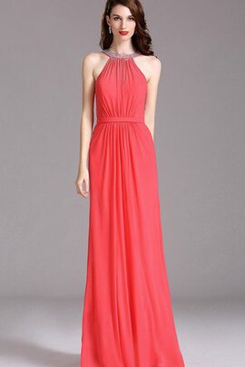 Robe de bal avec perle de tour de ceinture empire avec sans manches col ras du cou en chiffon