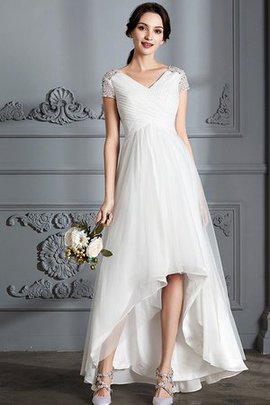 Robe de mariée naturel de princesse v encolure ligne a asymétrique