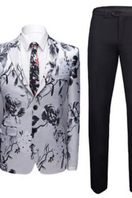 Grande taille slim fit imprimé costumes floral hommes mâle blanc