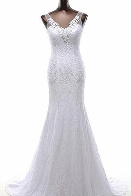 Robe de mariée facile de traîne courte v encolure avec décoration dentelle avec perle