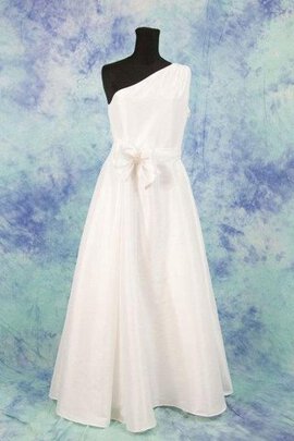 Robe de mariée jusqu'au sol en taffetas ruché fermeutre eclair d'épaule asymétrique