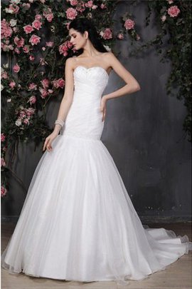 Robe de mariée longue plissé avec fronce avec perle manche nulle