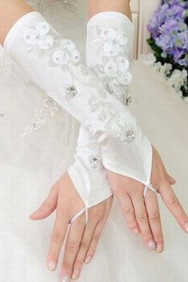 Gants en satin avec application Blanc Chic mariée