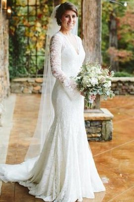 Robe de mariée de sirène avec manche longue de traîne courte accrocheur naturel