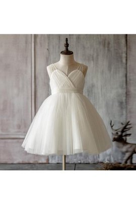 Robe cortège fille plissage avec perle de lotus manche nulle textile en tulle