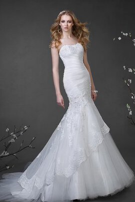 Robe de mariée avec perle avec fronce de bustier de sirène manche nulle