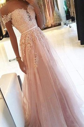 Robe de bal appliques parfait a-ligne en tulle naturel