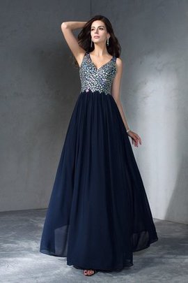 Robe de bal de col en v a-ligne avec perle avec sans manches de princesse