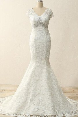 Robe de mariée de traîne courte en satin en dentelle avec perle jusqu'au sol