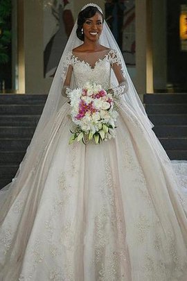 Robe de mariée enchanteur avec manche longue en satin de mode de bal naturel