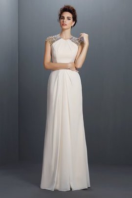 Robe de bal longue naturel avec perle longueur au niveau de sol manche nulle