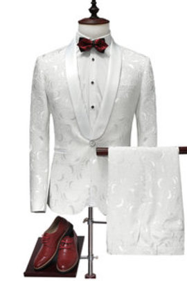 Tuxedos blanc slim fit châle revers blazer costumes 2 pièces
