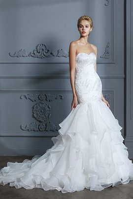 Robe de mariée de sirène coupé en organza de col en cœur naturel